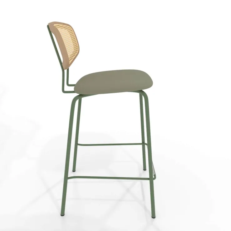 Perfecta Tabouret Snack (assise +/- 65 Cm)|Tabouret De Bar (assise +/- 80 Cm)*Ritmo Tabouret snack rétro avec dossier cannage rotin et assise en simili