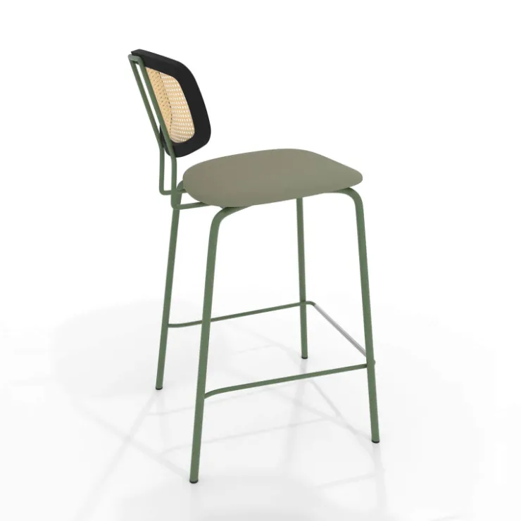 Perfecta Tabouret Snack (assise +/- 65 Cm)|Tabouret De Bar (assise +/- 80 Cm)*Ritmo Tabouret snack rétro avec dossier cannage rotin et assise en simili