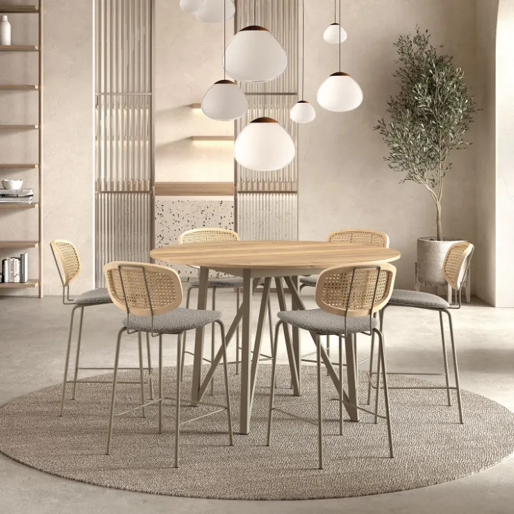 Perfecta Tabouret Snack (assise +/- 65 Cm)|Tabouret De Bar (assise +/- 80 Cm)*Ritmo Tabouret snack vintage dossier en cannage avec assise tissu