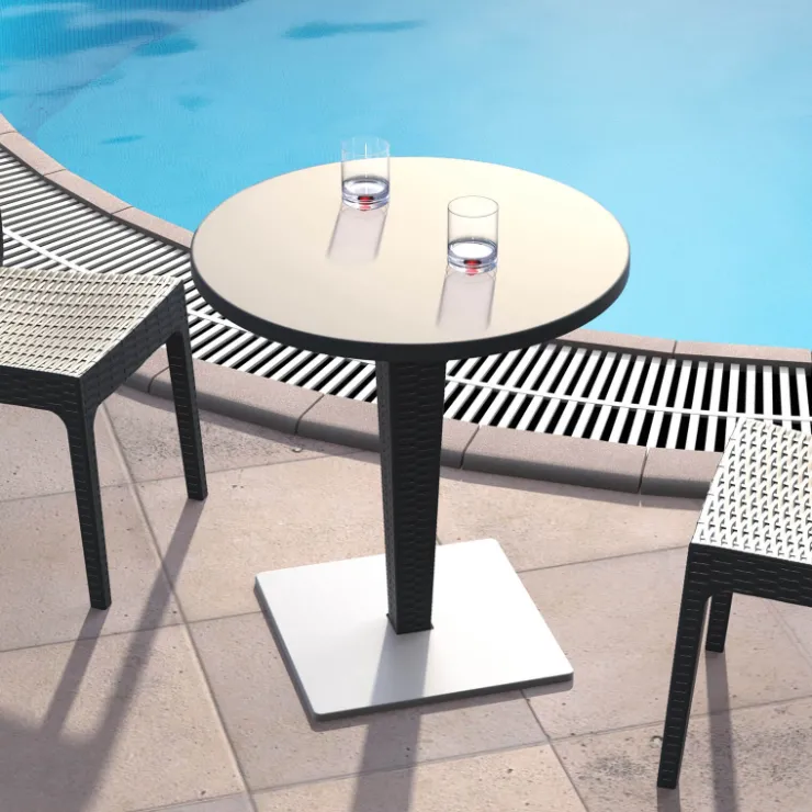 Table De Jardin*Riva Table de jardin ronde en résine tressée et plateau werzalit