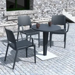 Table De Jardin*Riva Table de jardin ronde en résine tressée et plateau werzalit