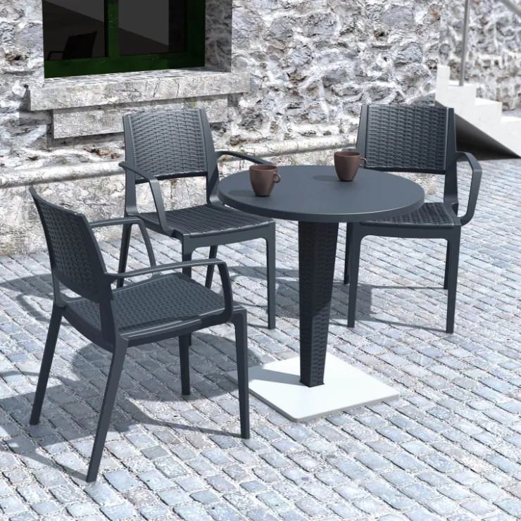 Table De Jardin*Riva Table de jardin ronde en résine tressée et plateau werzalit