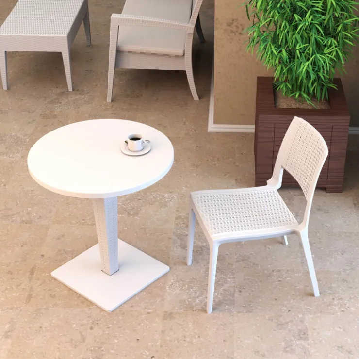 Table De Jardin*Riva Table de jardin ronde en résine tressée et plateau werzalit