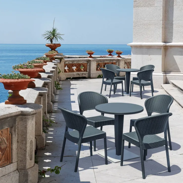 Table De Jardin*Riva Table de jardin ronde en résine tressée et plateau werzalit