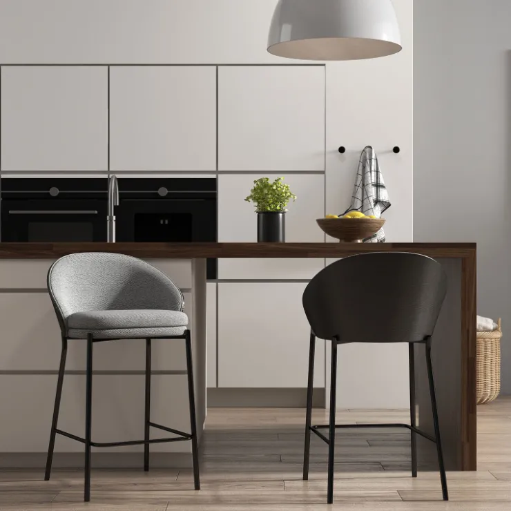 Tabouret Snack (assise +/- 65 Cm)|Tabouret De Bar (assise +/- 80 Cm)*SandroTabouret snack bimatière en tissu avec dossier bois et pieds en métal
