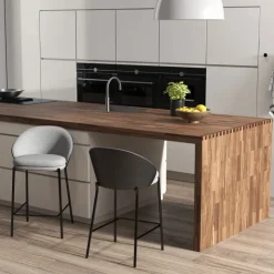 Tabouret Snack (assise +/- 65 Cm)|Tabouret De Bar (assise +/- 80 Cm)*SandroTabouret snack bimatière en tissu avec dossier bois et pieds en métal