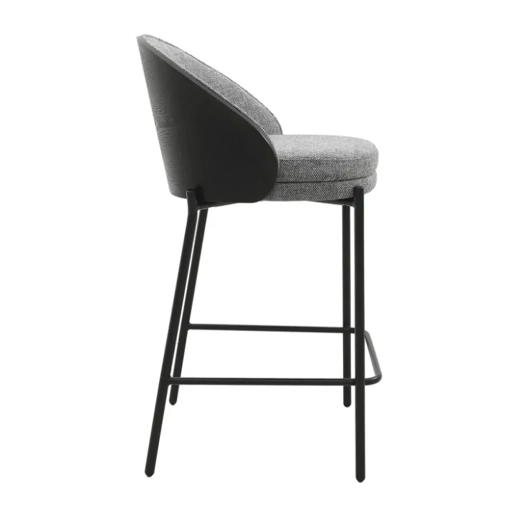 Tabouret Snack (assise +/- 65 Cm)|Tabouret De Bar (assise +/- 80 Cm)*SandroTabouret snack bimatière en tissu avec dossier bois et pieds en métal