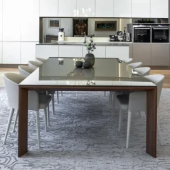 Sovet Italia Table De Salle à Manger*Toronto Sovet® Table design rectangulaire en verre piétement bois