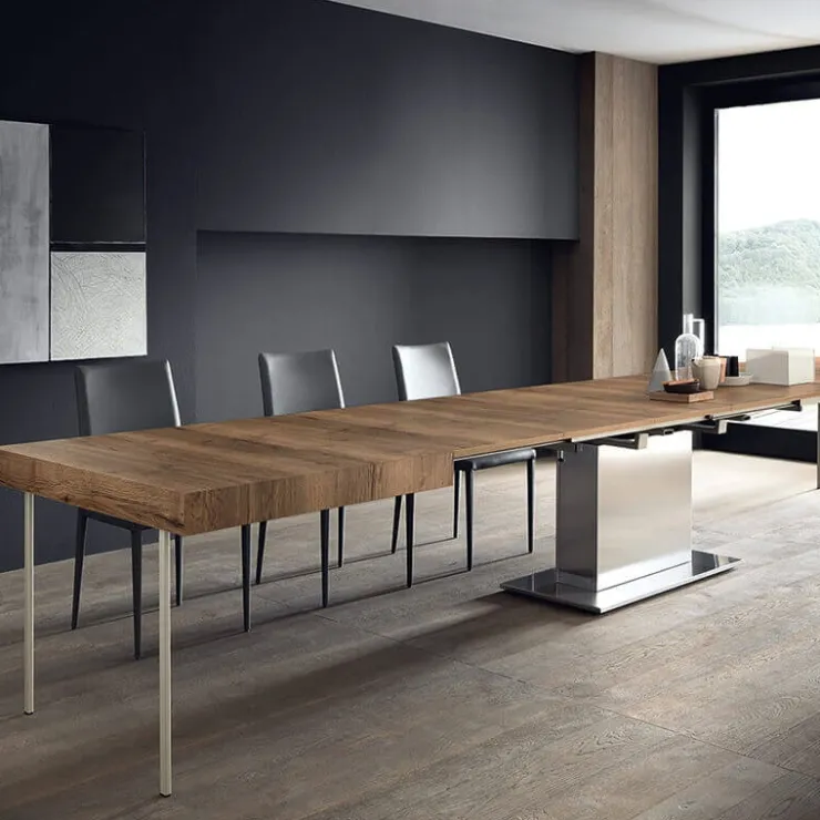 Altacom Table Pour Petit Espace|Table De Salle à Manger*Tower Maxi Table ultra extensible pied central en métal et plateau en mélaminé