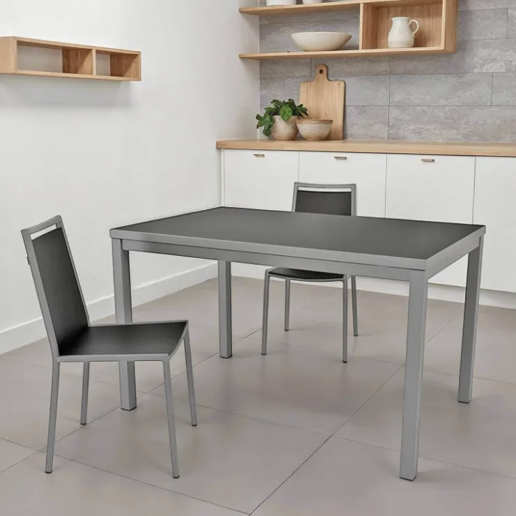 Cancio Table De Cuisine*Toy métal Table de cuisine en verre avec rallonge hauteur 75 cm