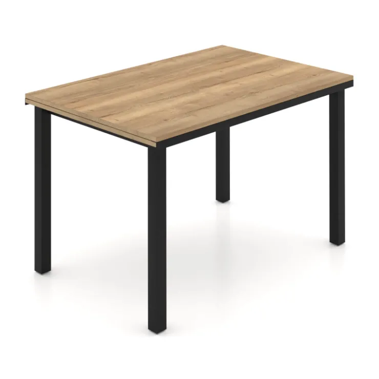Perfecta Table De Cuisine*Valentina Table de cuisine extensible en mélaminé chêne naturel avec pieds en métal noir