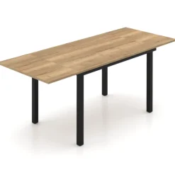Perfecta Table De Cuisine*Valentina Table de cuisine extensible en mélaminé chêne naturel avec pieds en métal noir