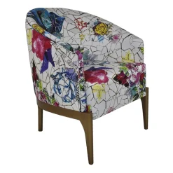 Paget Fauteuil De Salon*Victor Fauteuil tonneau Art déco en tissu et bois de hêtre