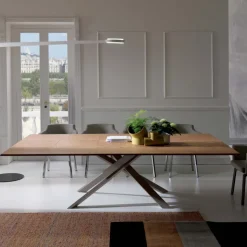 Ozzio Table De Salle à Manger*4x4 Table design extensible rectangulaire en bois et métal