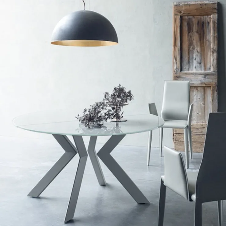 Tomasella Table De Salle à Manger*Zoe Table ronde design extensible en verre extralight blanc et métal