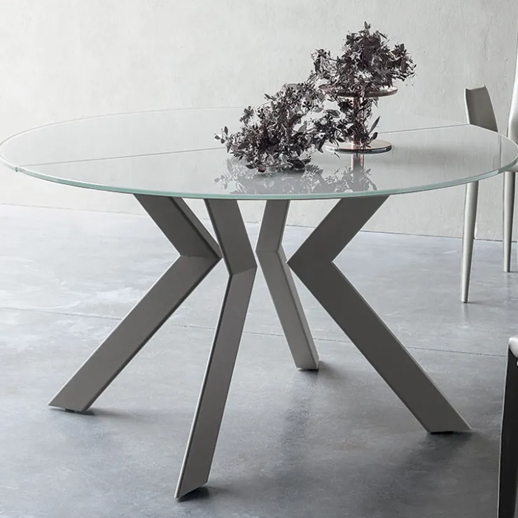 Tomasella Table De Salle à Manger*Zoe Table ronde design extensible en verre extralight blanc et métal