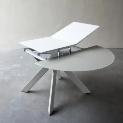 Tomasella Table De Salle à Manger*Zoe Table ronde design extensible en verre extralight blanc et métal