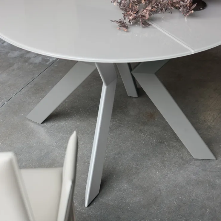Tomasella Table De Salle à Manger*Zoe Table ronde design extensible en verre extralight blanc et métal